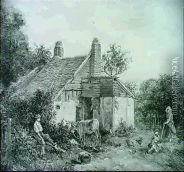 Outside The Cottage Oil Painting - George Murray