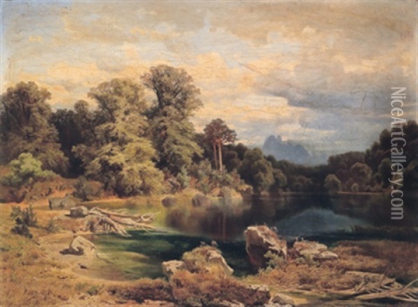 Ein Bergsee Oil Painting - August Schaefer von Wienwald