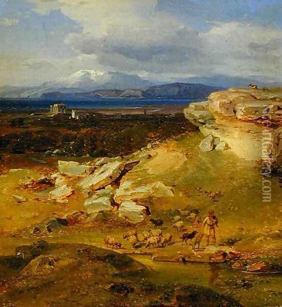 Landscape near Corinth, c.1835 Oil Painting - Carl Rottmann
