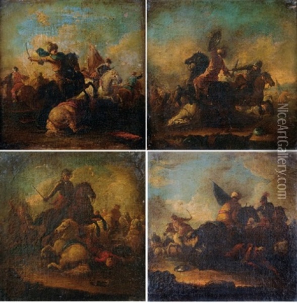 Scenes De Batailles Entre Chretiens Et Turcs (set Of 4) Oil Painting - Joseph Parrocel