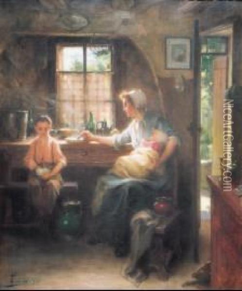 Scene Familiale De Famille Oil Painting - Henri Adriene Tanoux