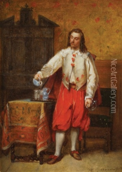 Man Pouring A Drink Oil Painting - Charles Francois Pecrus
