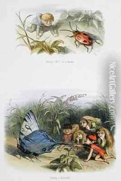 Saying Bo to a Beetle and Teasing a Butterfly Oil Painting - Richard Doyle