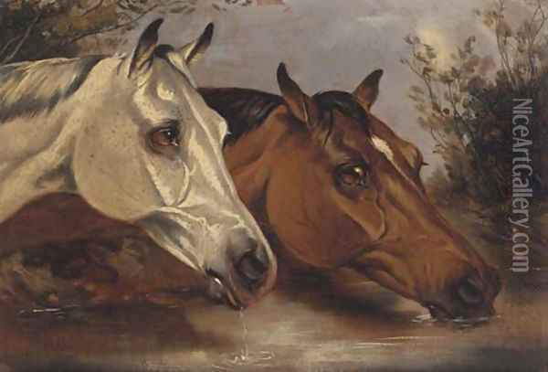 At the water trough Oil Painting - Alfred Wheeler