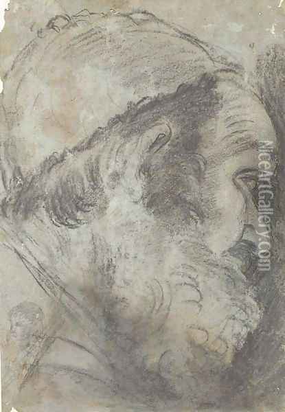 Head of a bearded man in a cap, in profile to the right Oil Painting - Giacomo Cavedone