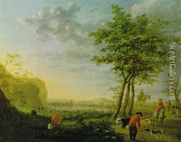 Flusslandschaft Mit Hirten Und Reitern Oil Painting - Cornelis ver Meulen