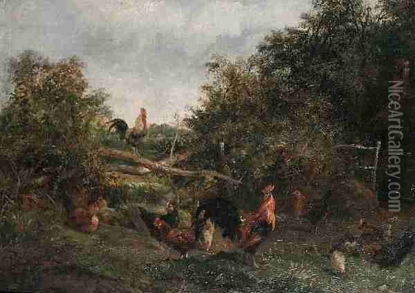 Chickens In A Meadow Oil Painting - George Arthur Hicken