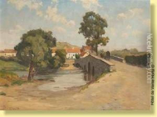 Chariot Traversant Le Pont Oil Painting - Eugen Karpathy