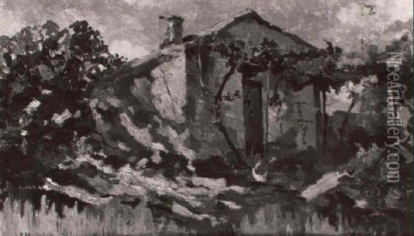 Bauernhaus Mit Laubumrankter Pergola Oil Painting - Ulvi Liegi (Luigi Levi)