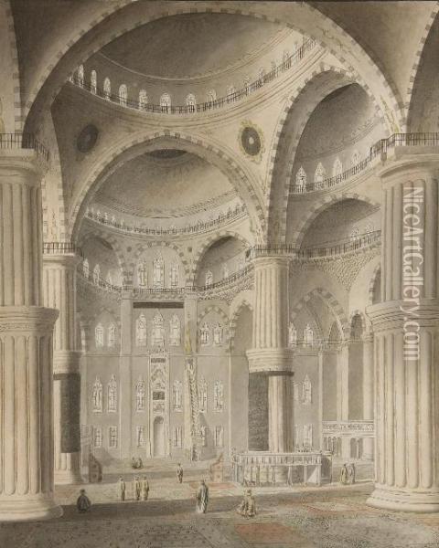 Vue Interieure De La Mosquee Du Sultan Ahmed I Oil Painting - Michel Francois Preaulx