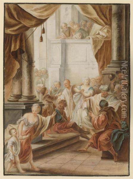 Jesus Preaches In The Temple. Oil Painting - Rudolf Hammel