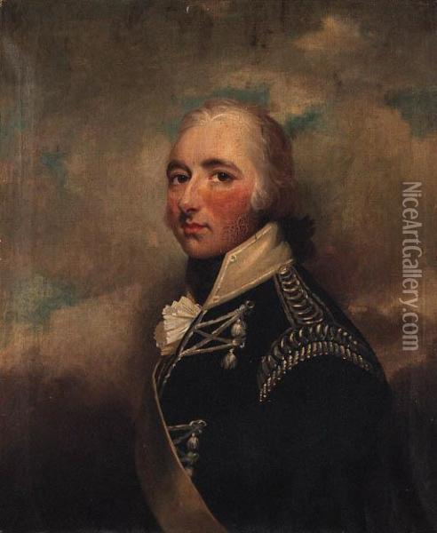 Portrait Of An Officer, Half-length, In The Uniform Of The 32ndlancers Oil Painting - John Hoppner