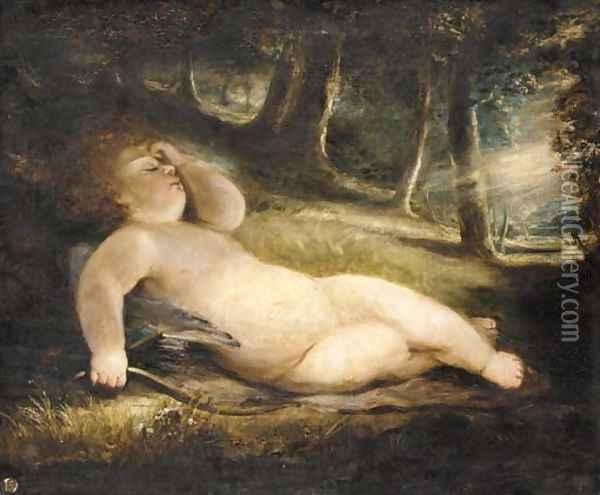 Cupid asleep in a woodland clearing Oil Painting - John Jackson
