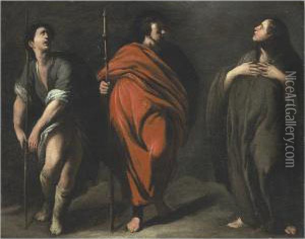 Three Standing Saints Oil Painting - Bernardo Cavallino