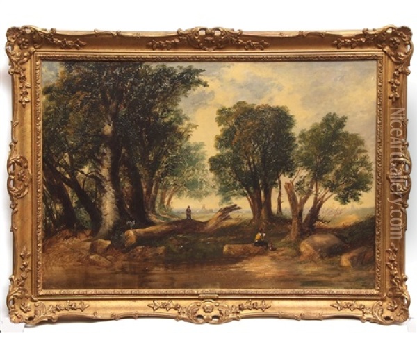 Woodcutters By A Fallen Tree Oil Painting - Alfred Priest