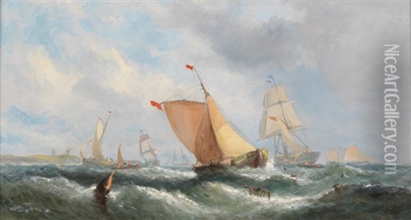 Fishing Boats, Mouth Of The Thames Oil Painting - William Callcott Knell