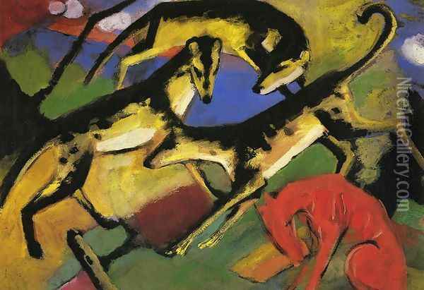 Playing Dogs Oil Painting - Franz Marc