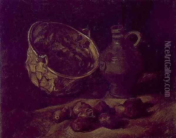 with Copper Kettle, Jar and Potatoes Oil Painting - Vincent Van Gogh