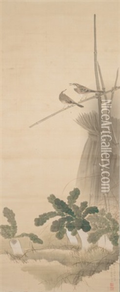 Vogelpaar Auf Bambuszweigen Oil Painting - Mori Kansai
