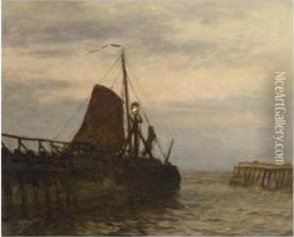 Entering The Harbour Of Nijkerk At Twilight Oil Painting - Willem Bastiaan Tholen