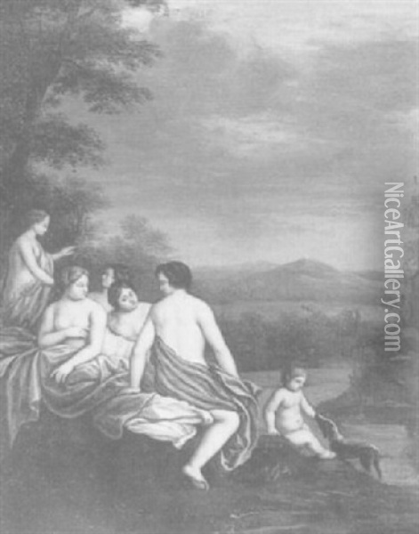 Diana And Her Nymphs Bathing Oil Painting - Cornelis Van Poelenburgh