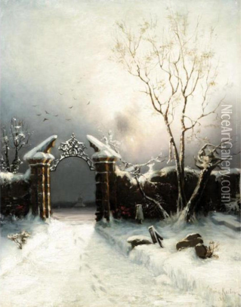 Winter Evening Oil Painting - Iulii Iul'evich (Julius) Klever