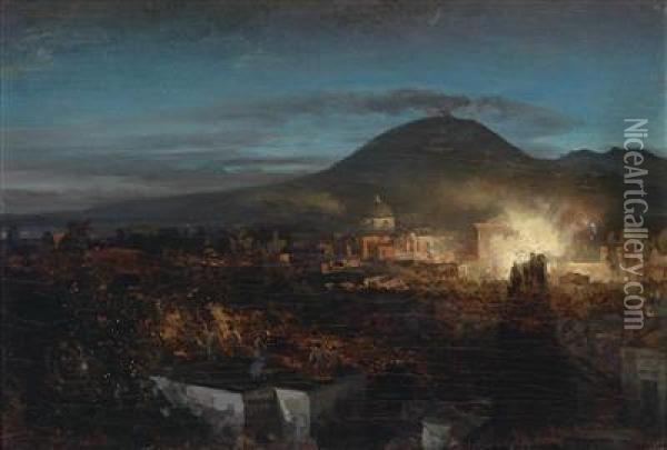 Fireworks In Torre Dell Annunziata Near Naples Oil Painting - Oswald Achenbach