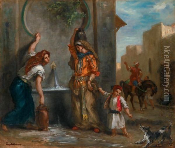 Femmes A La Fontaine Oil Painting - Eugene Delacroix
