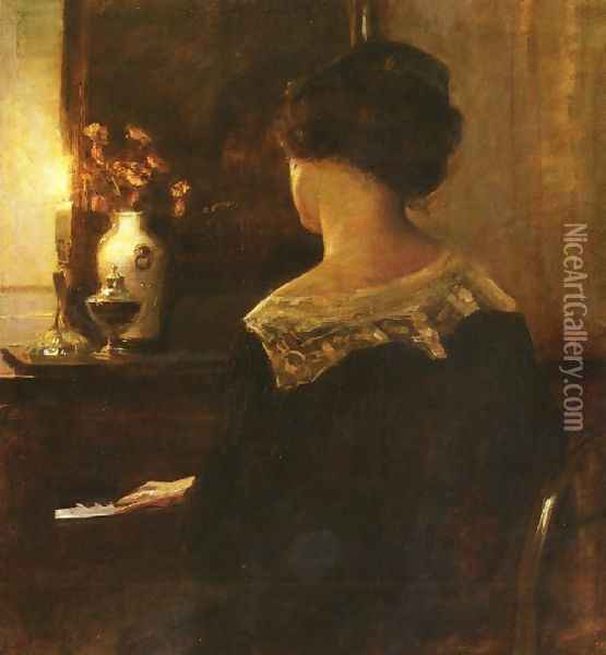 A Lady Playing The Piano Oil Painting - Carl Wilhelm Holsoe