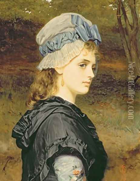 A Girls Head 1875 Oil Painting - Charles Sillem Lidderdale