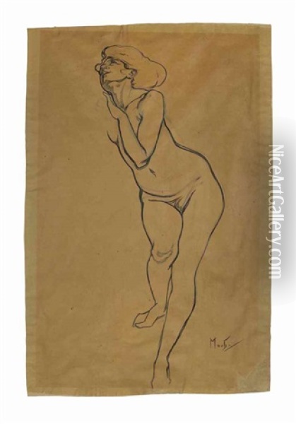 Femme Nue Debout: Etude Pour Petronius Et Eunice (quo Vadis) Oil Painting - Alphonse Mucha
