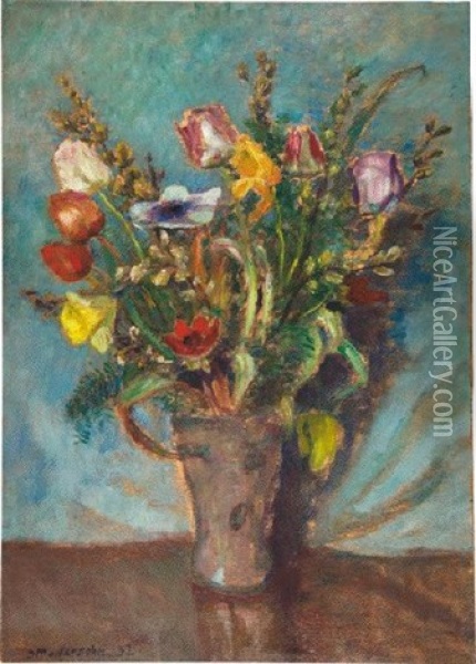 Sommerblumenstraus Oil Painting - Otto Modersohn