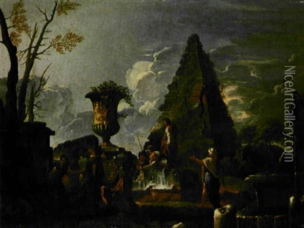 Capriccio Con La Predica Della Sibilla E La Piramide Cestia Oil Painting - Giovanni Paolo Panini