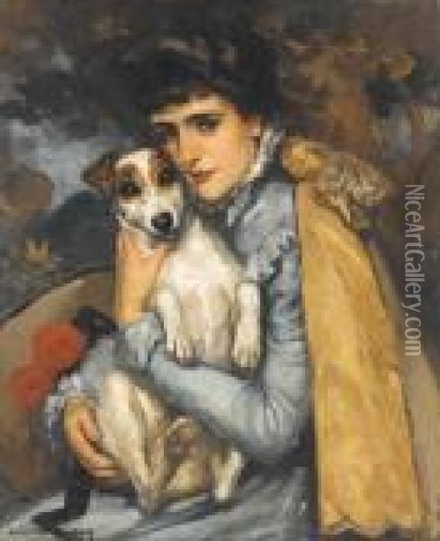 Jeanne With Her Terrier Oil Painting - Bonny Rupert