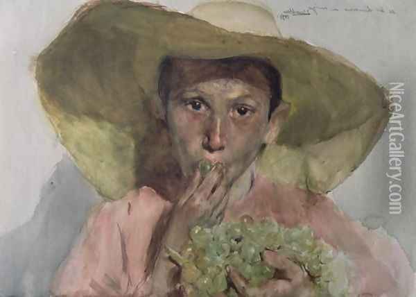 Boy Eating Grapes, 1890 Oil Painting - Joaquin Sorolla Y Bastida