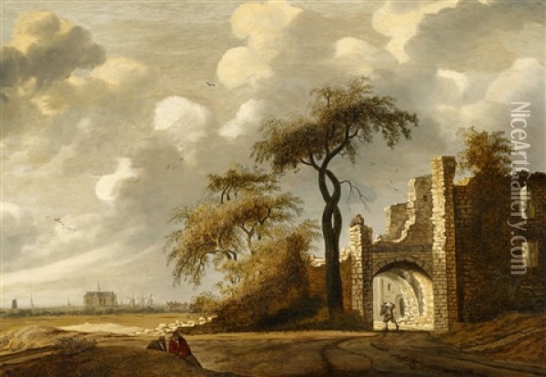 Ruins Of Castel Brederode With A View Of Haarlem Oil Painting - Jacob Van Der Croos
