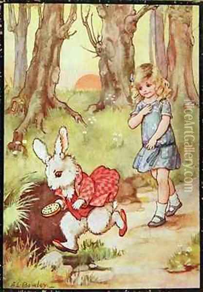 Alice and the White Rabbit Oil Painting - A.L. Bowley