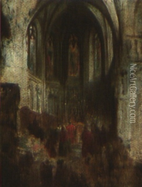 Messe Im Chor Einer Kathedrale Oil Painting - Louis-Gabriel-Eugene Isabey
