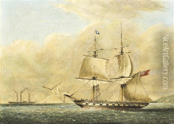 H.m.s. Nimrod Emerging From Plymouth Sound Oil Painting - Nicholas Matthew Condy