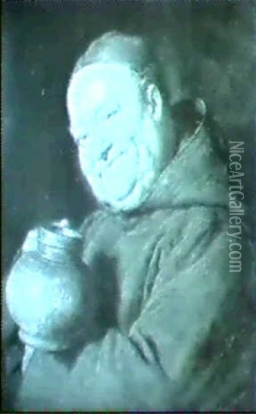 Monch Mit Einem Weinkrug Oil Painting - Eduard von Gruetzner