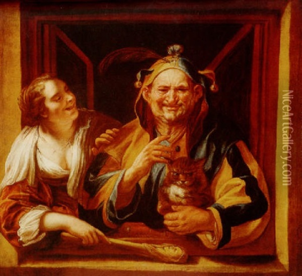 The Woman, The Fool And His Cat Oil Painting - Jacob Jordaens