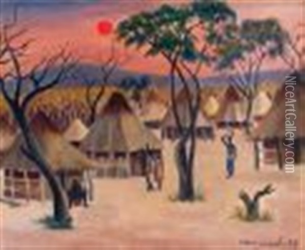 Congolese Village Oil Painting - Maurice Charles-Marie Liepvre