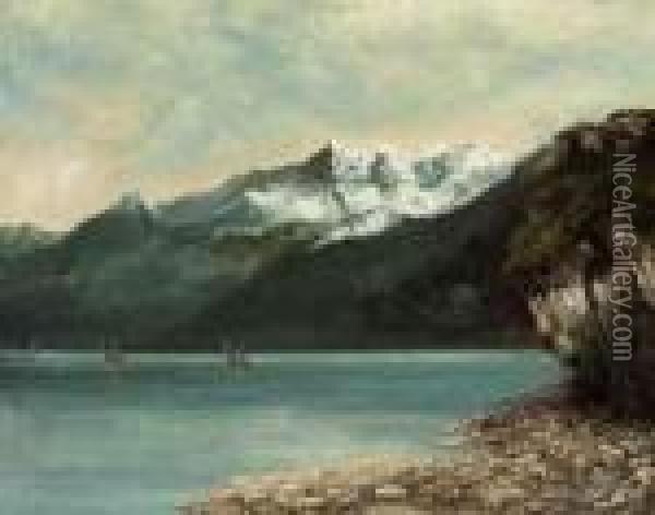 Le Lac Leman Et Les Dents Du Midi Oil Painting - Gustave Courbet