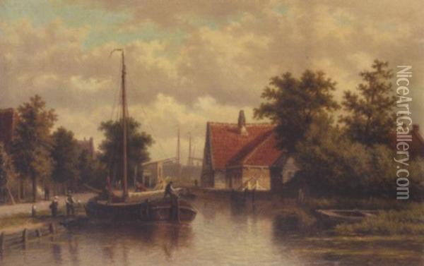 Dutch Canal Oil Painting - Georgius Heerebaart