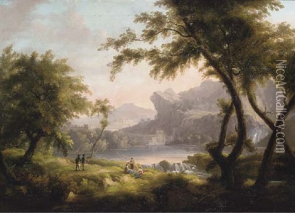 Figures In An Arcadian Landscape Oil Painting - Patrick Nasmyth