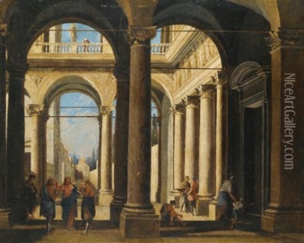 Architectural Capriccio With Christ Preaching Oil Painting - Viviano Codazzi