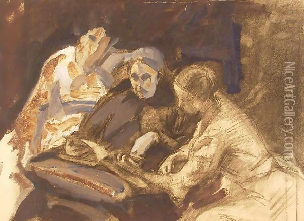 Evening Browsing 1906 Oil Painting - Tamas Lossonczy