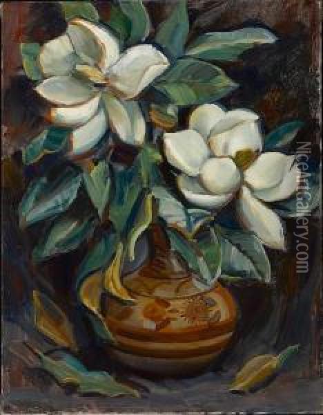 Magnolias In A Vase Oil Painting - Donna Schuster