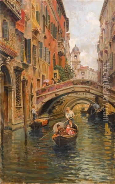 Blick In Einen Venezianischen Kanal Oil Painting - Carlo Brancaccio