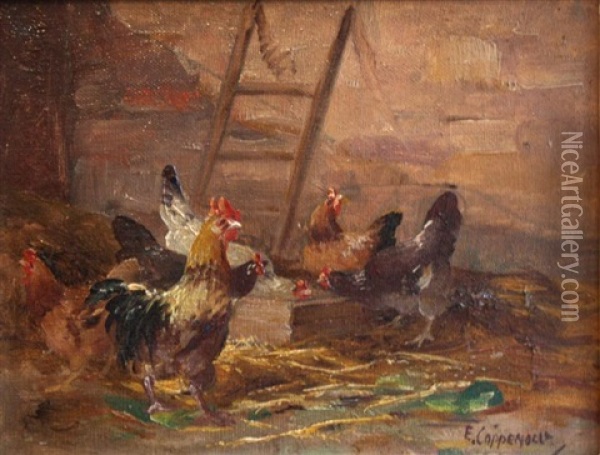 La Basse-court Oil Painting - Edmond Van Coppenolle
